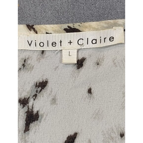 Violet + Claire Womens Large Animal Print Blouse Cream Brown Hidden Button Top - Picture 4 of 8